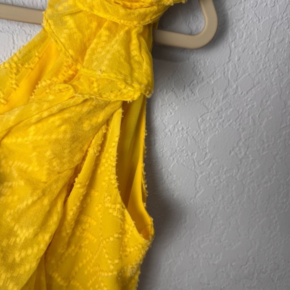 Badgley Mischka Mack + James Yellow One Shoulder Rosette Ruffle Evening Dress 10 - Picture 6 of 6